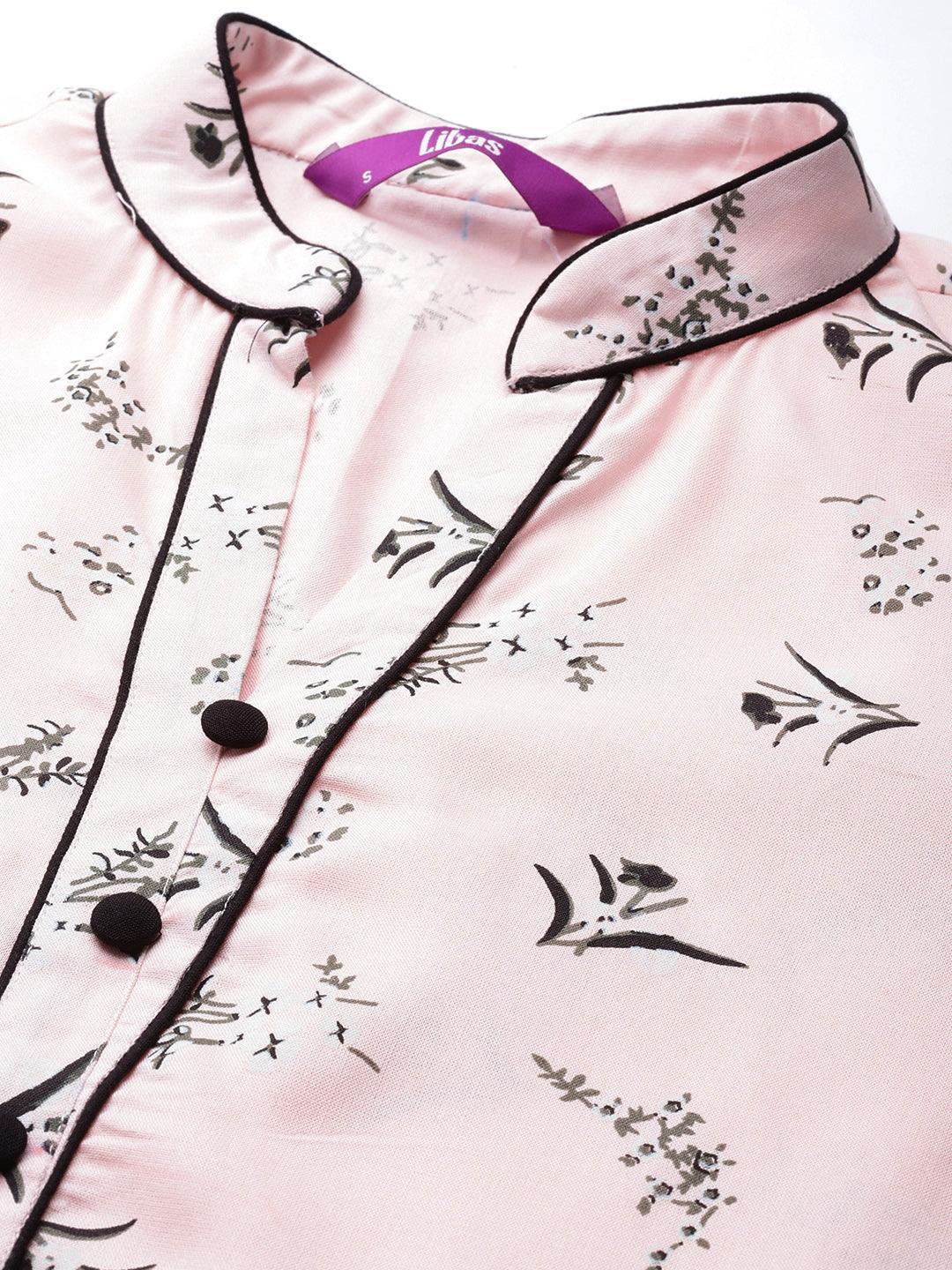 Pink Printed Cotton Straight Kurta - ShopLibas