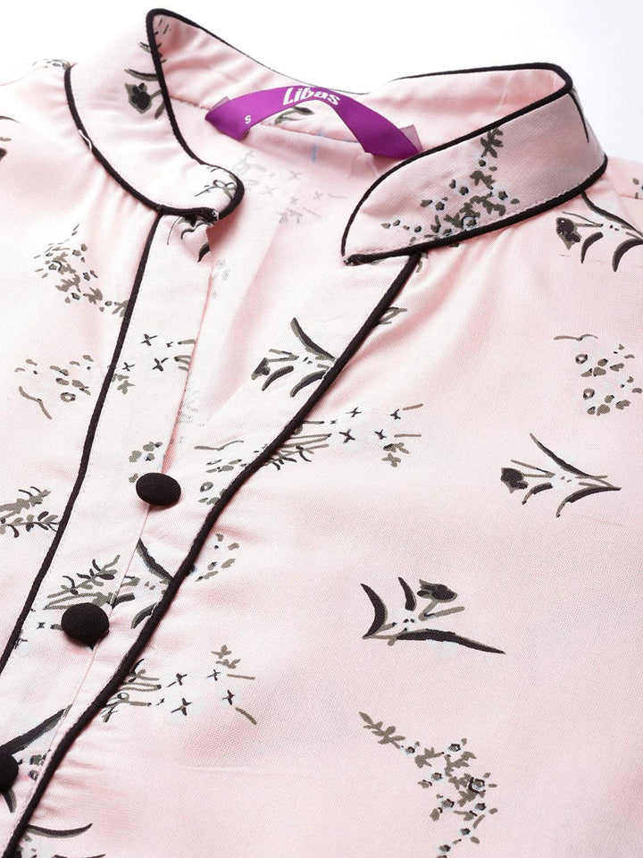 Pink Printed Cotton Straight Kurta - ShopLibas