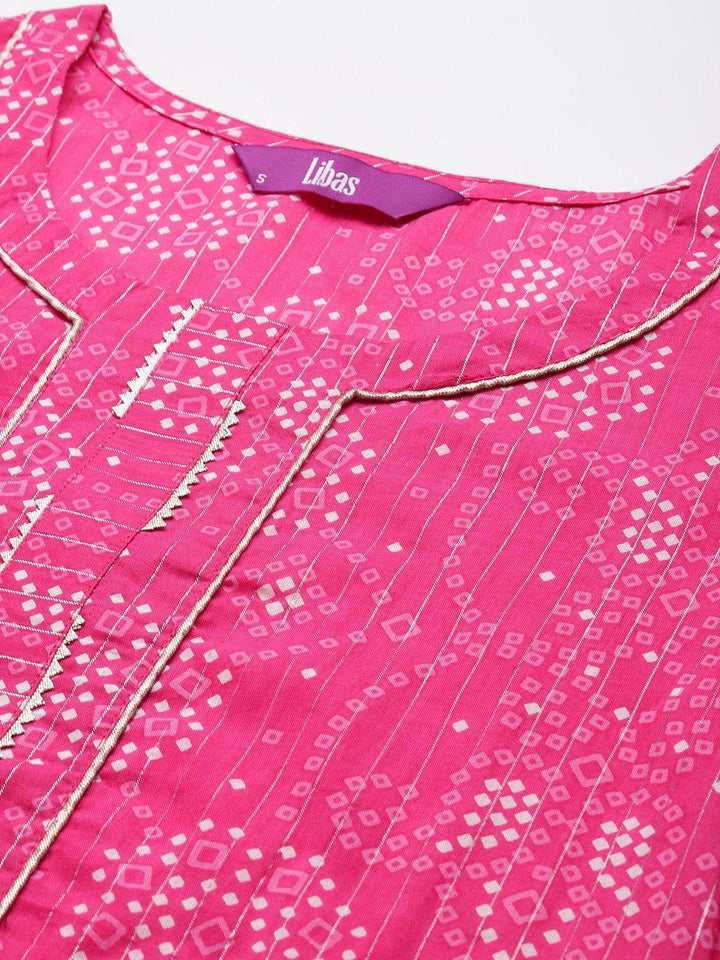 Pink Printed Cotton Straight Kurta - Libas