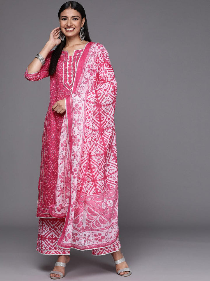 Pink Printed Cotton Straight Suit Set - ShopLibas