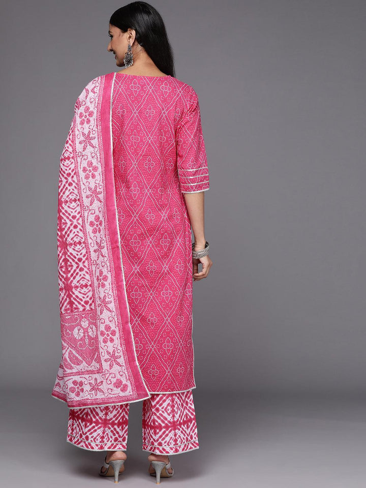 Pink Printed Cotton Straight Suit Set - ShopLibas