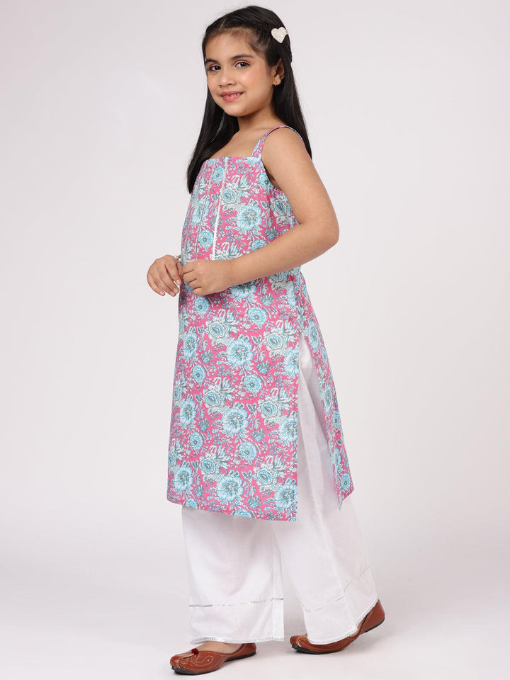 Pink Printed Cotton Straight Kurta Set - ShopLibas