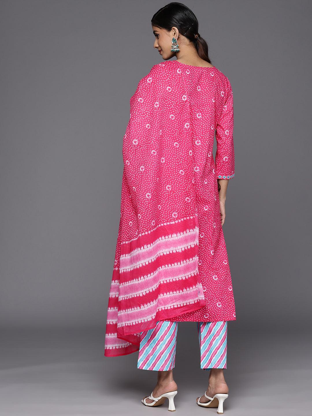 Pink Printed Cotton Straight Suit Set With Trousers - ShopLibas 