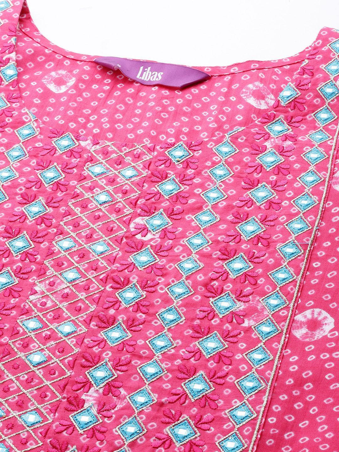 Pink Printed Cotton Straight Suit Set With Trousers - ShopLibas 