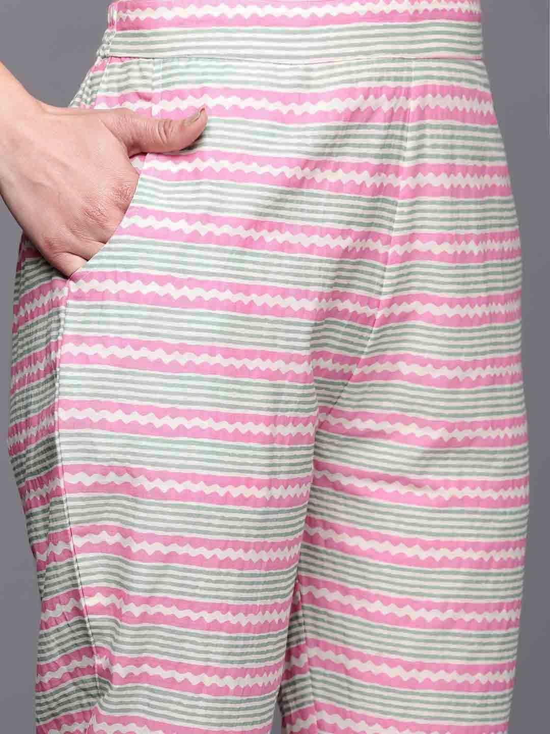 Pink Printed Cotton Straight Kurta Set With Trousers - ShopLibas 