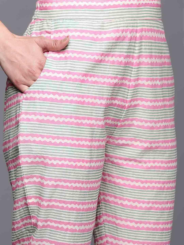 Pink Printed Cotton Straight Kurta Set With Trousers