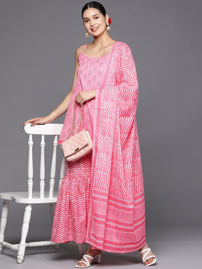 Pink Printed Cotton Straight Suit Set With Sharara - ShopLibas