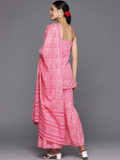Pink Printed Cotton Straight Suit Set With Sharara - ShopLibas