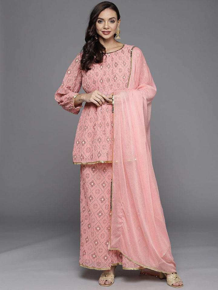 Pink Printed Georgette A-Line Suit Set - ShopLibas