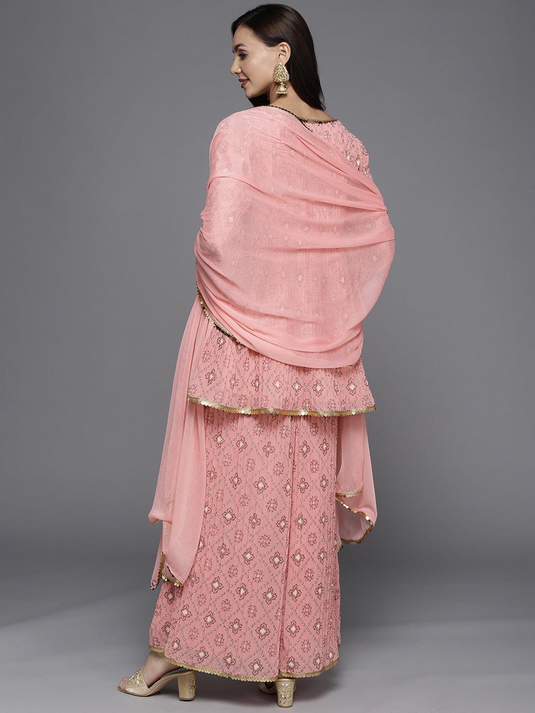 Pink Printed Georgette A-Line Suit Set - ShopLibas