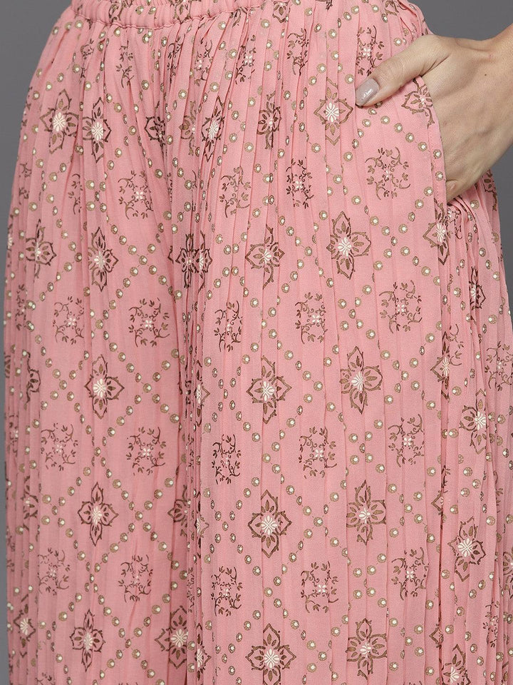 Pink Printed Georgette A-Line Suit Set - ShopLibas