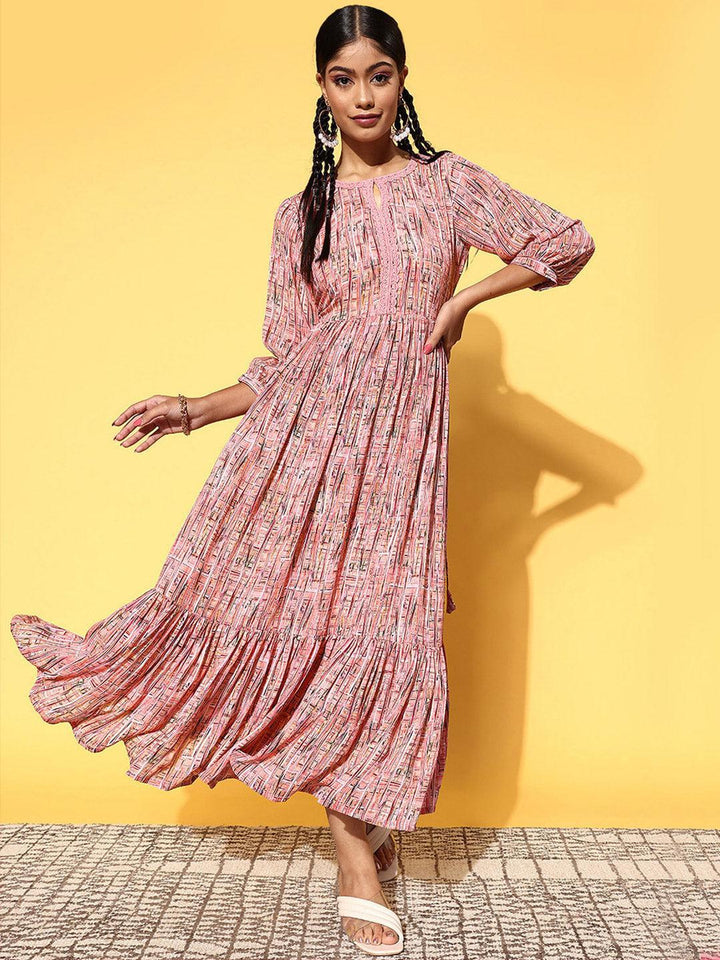 Pink Printed Georgette Dress - ShopLibas