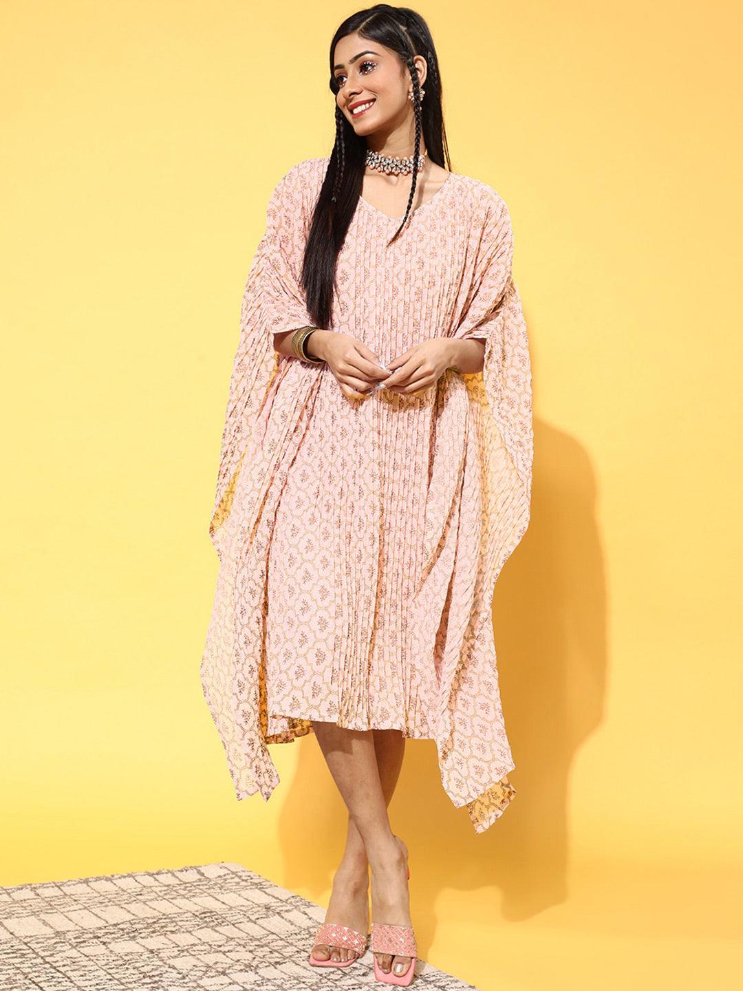 Pink Printed Georgette Dress - ShopLibas