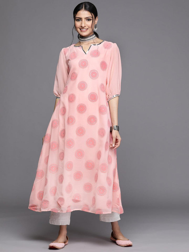 Pink Printed Georgette Kurta - ShopLibas
