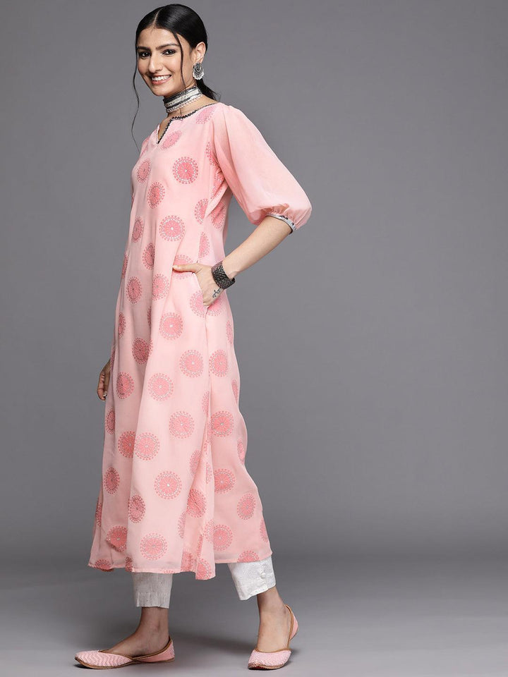 Pink Printed Georgette Kurta - ShopLibas