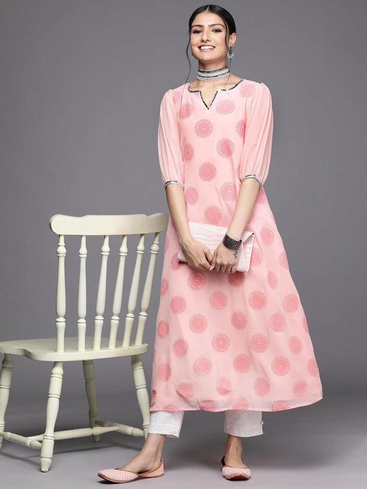 Pink Printed Georgette Kurta - ShopLibas