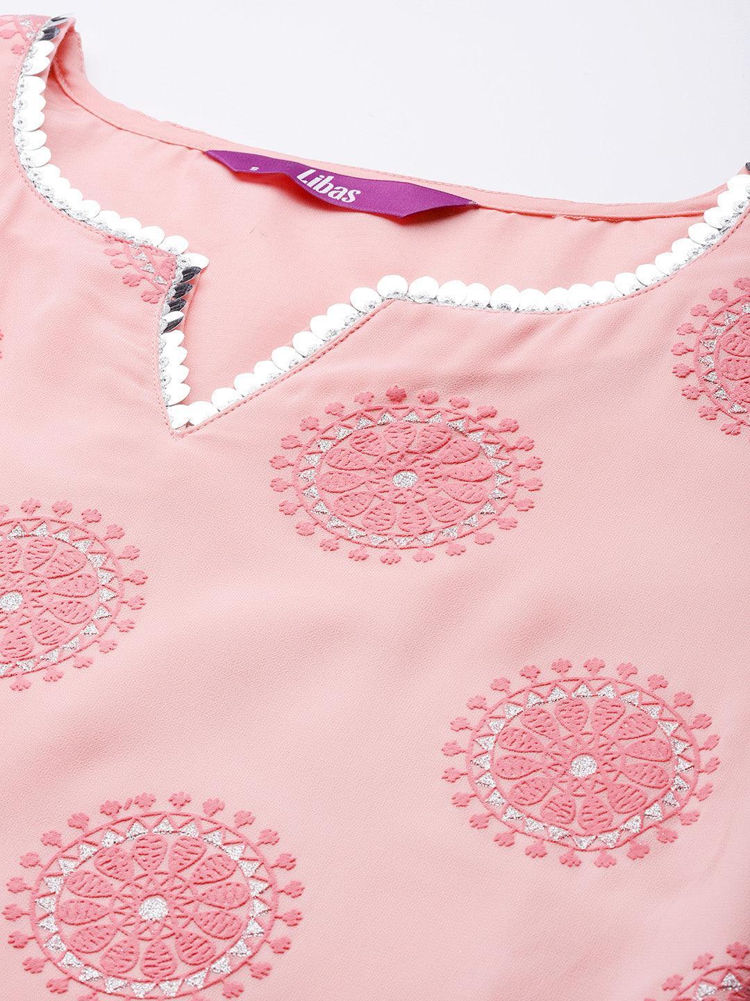 Pink Printed Georgette Kurta - ShopLibas