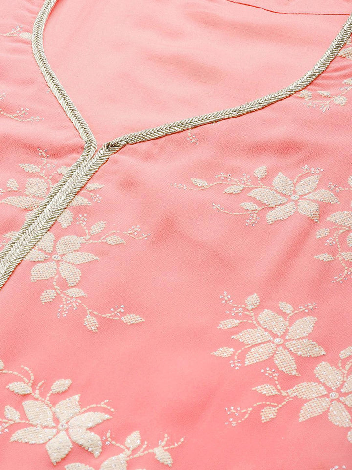 Pink Printed Georgette Kurta - Libas