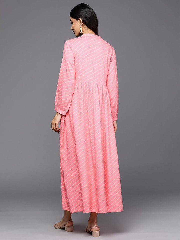 Pink Printed Rayon Fit and Flare Dress - ShopLibas