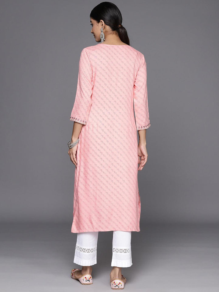 Pink Printed Rayon Straight Kurta