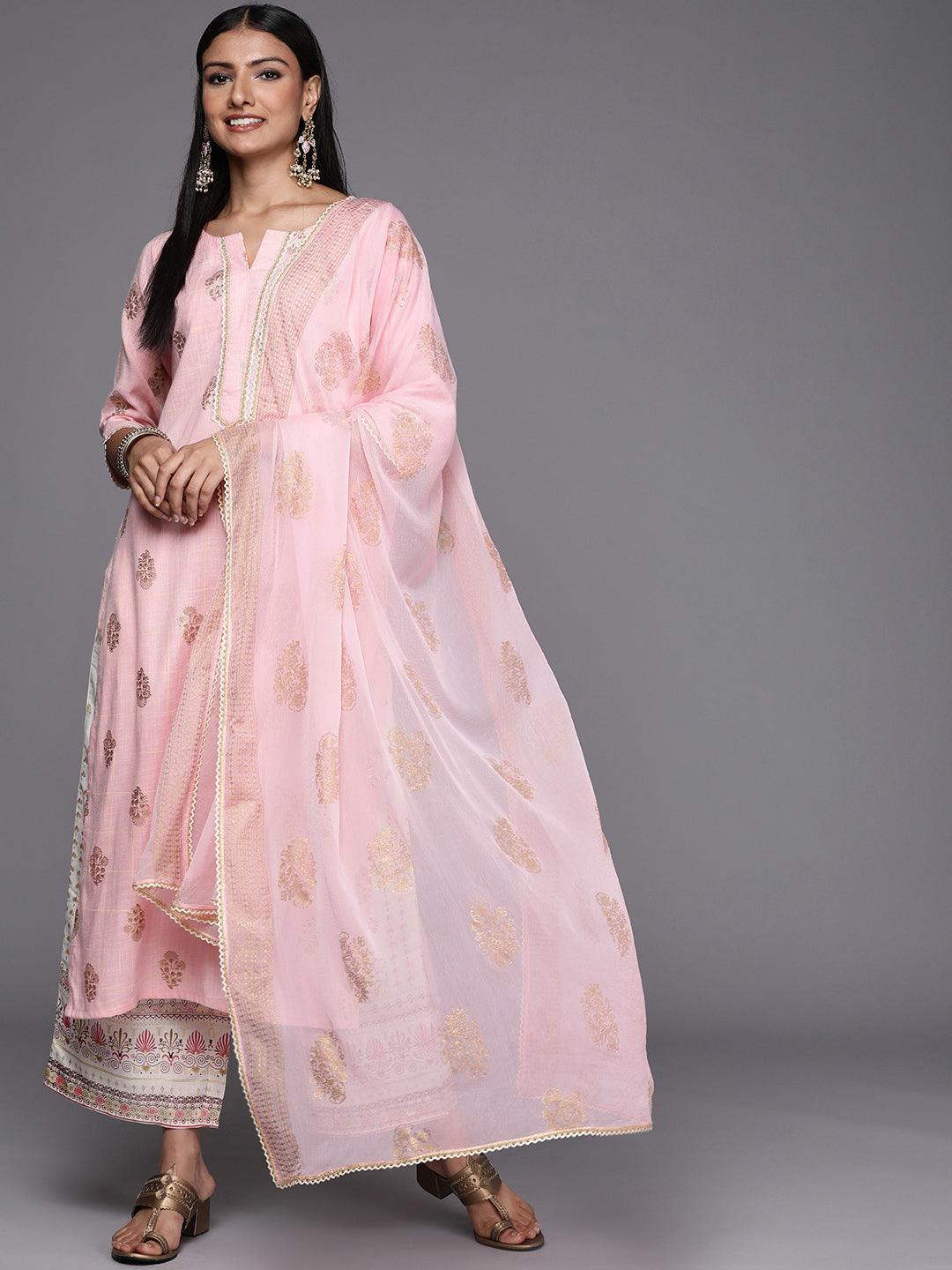 Pink Printed Rayon Straight Suit Set - ShopLibas