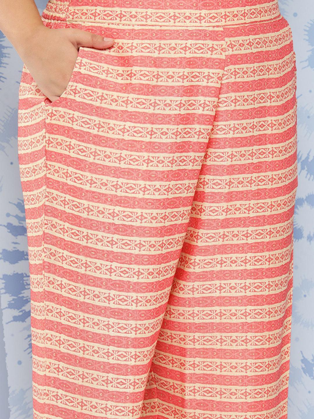 Pink Printed Rayon Straight Kurta With Trousers and Dupatta - Libas 