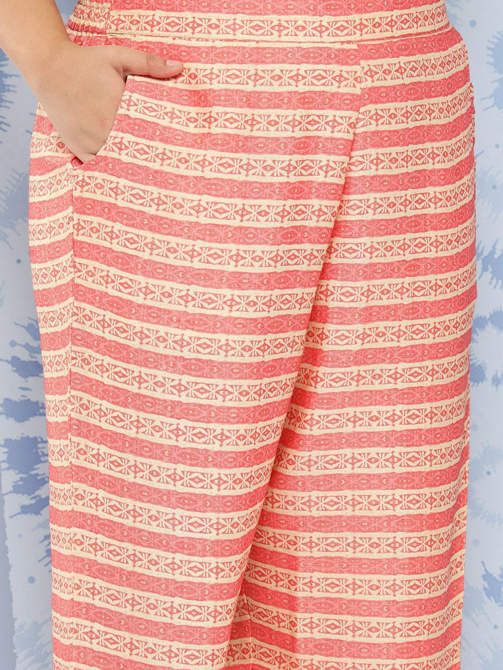 Pink Printed Rayon Straight Kurta With Trousers and Dupatta