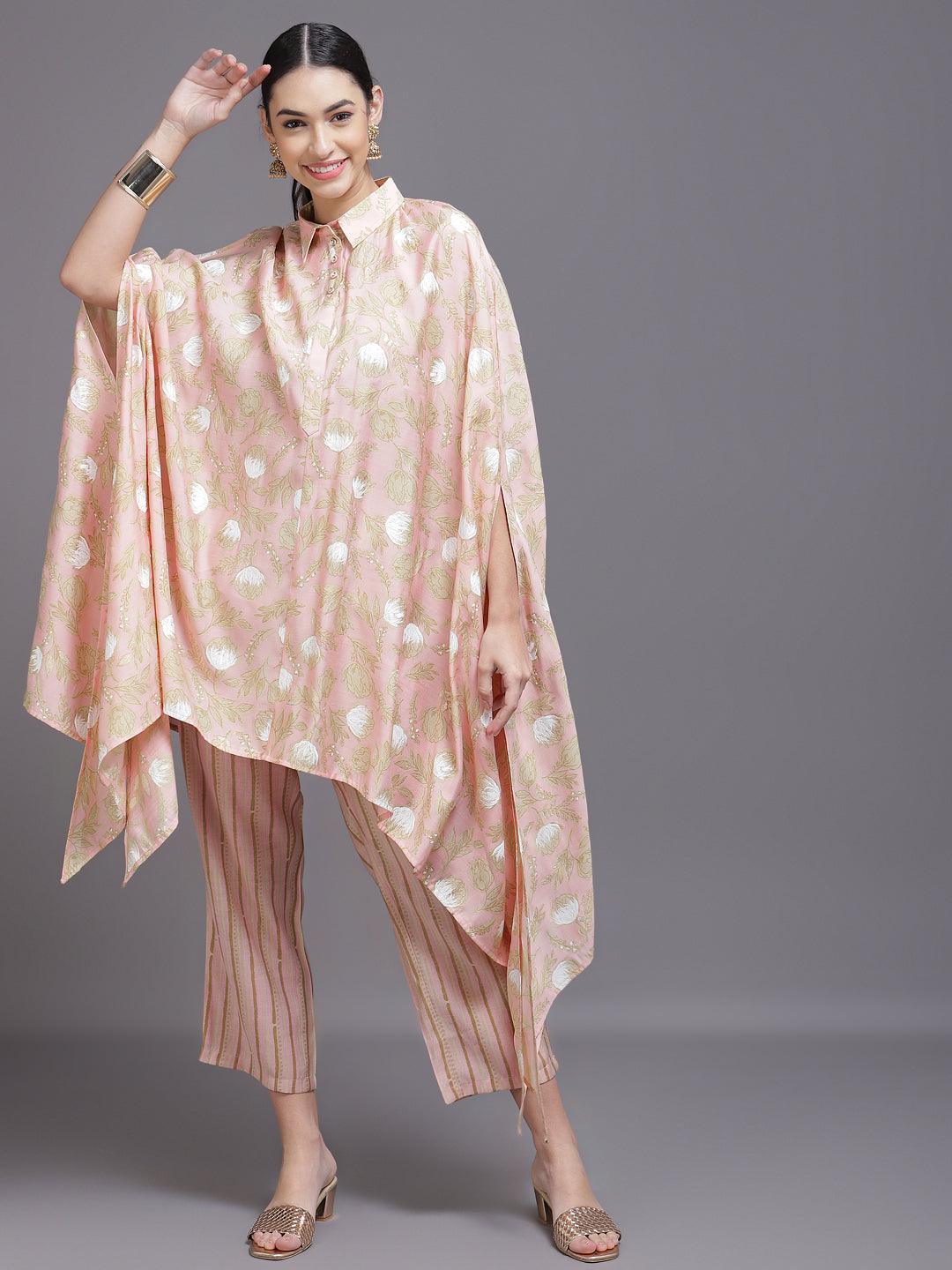 Pink Printed Silk Blend Kurta Set - ShopLibas