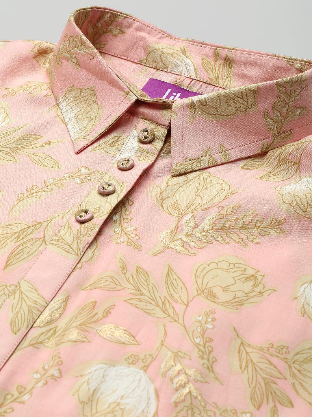 Pink Printed Silk Blend Kurta Set - ShopLibas