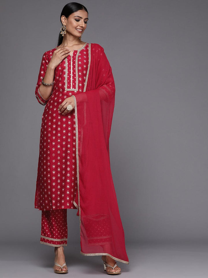 Pink Printed Silk Blend Suit Set - ShopLibas