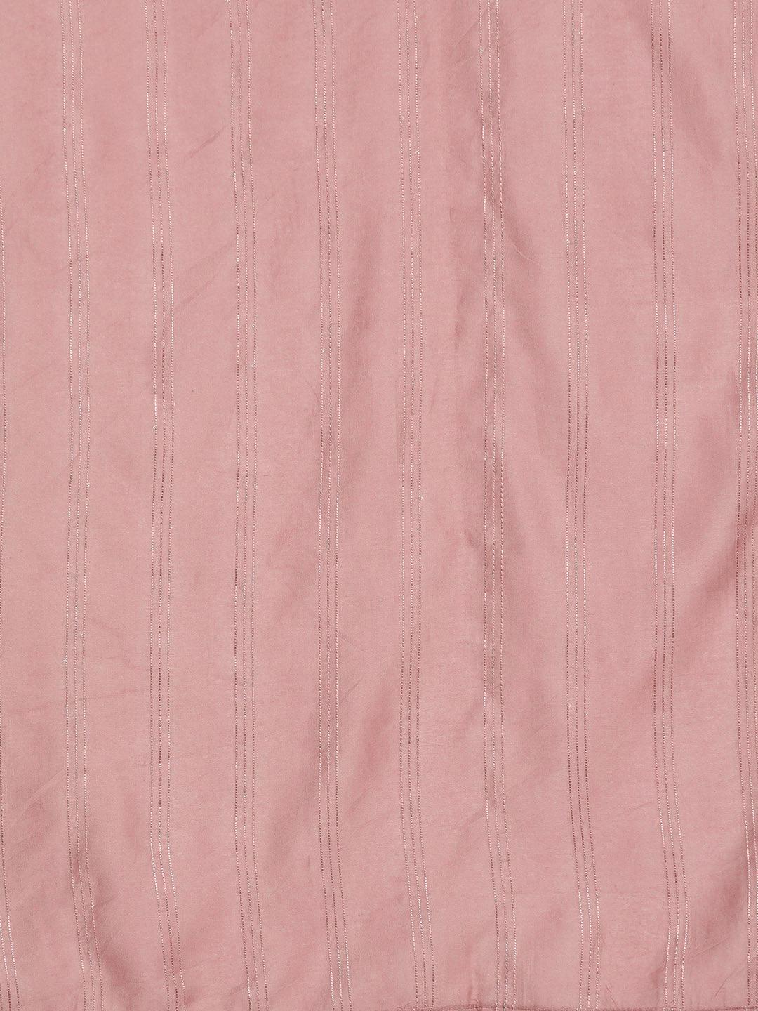 Pink Printed Silk Blend Straight Kurta With Trousers & Dupatta - Libas 