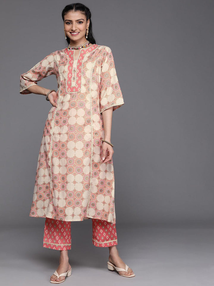 Pink Printed Silk Kurta - ShopLibas