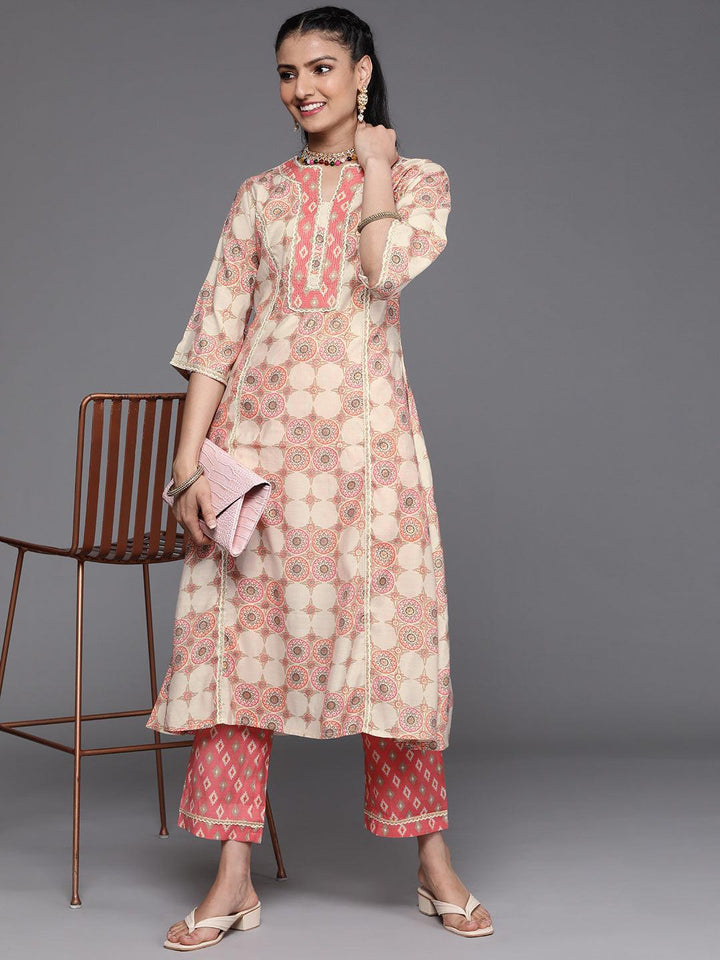 Pink Printed Silk Kurta - ShopLibas