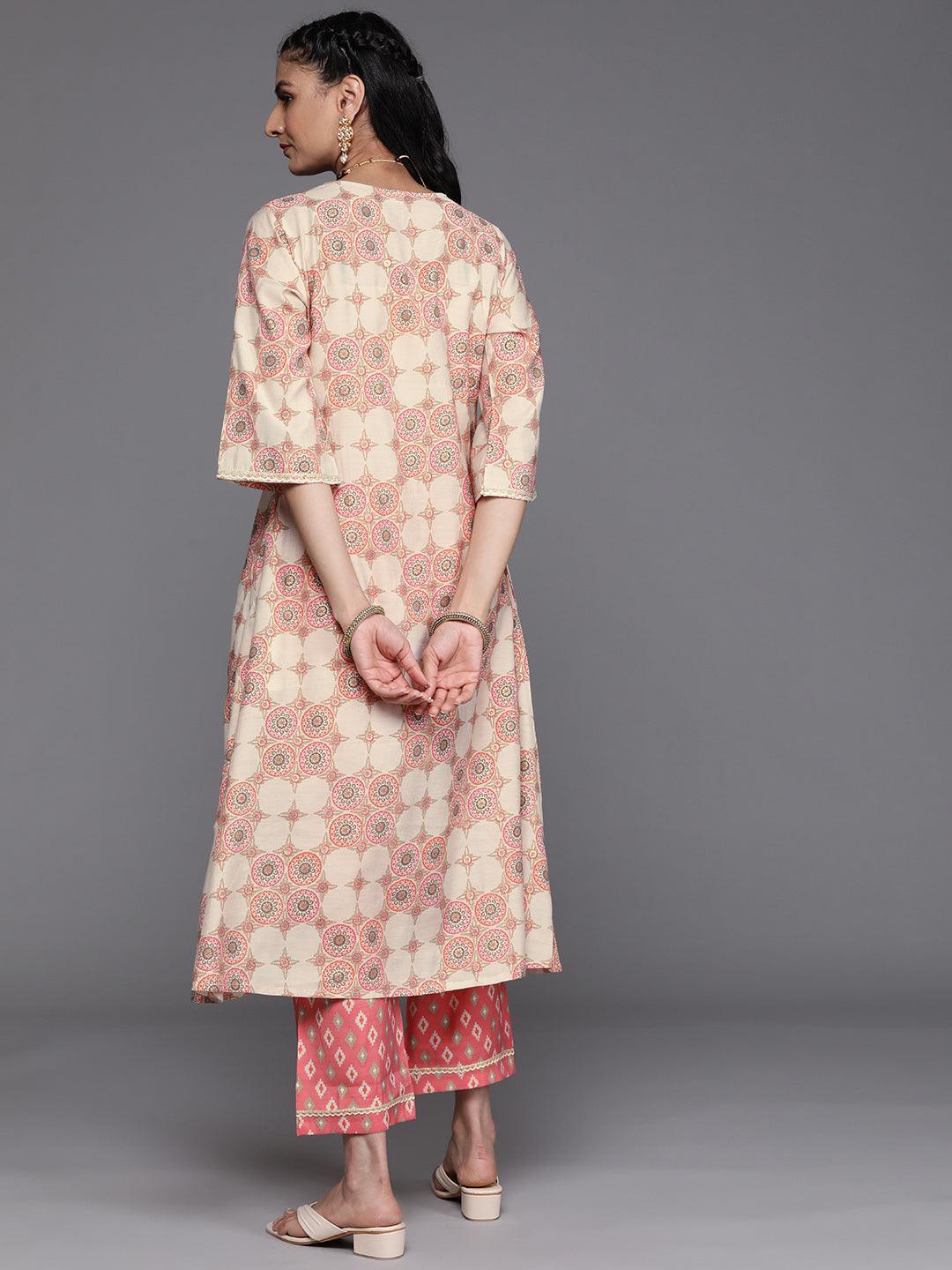 Pink Printed Silk Kurta - ShopLibas