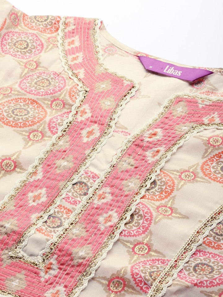 Pink Printed Silk Kurta - ShopLibas