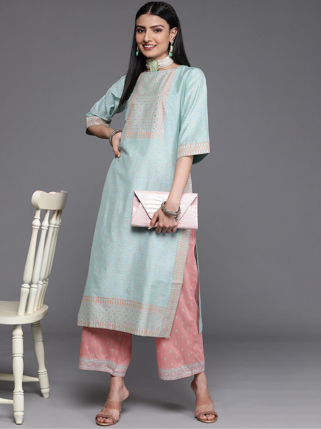 Pink Printed Silk Palazzos - ShopLibas 