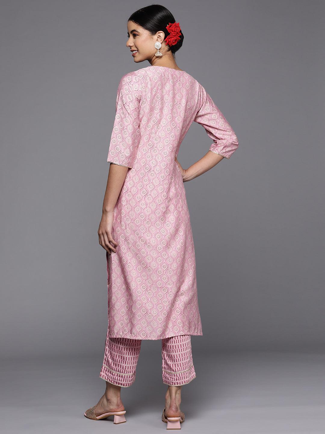 Pink Printed Silk Straight Kurta - ShopLibas