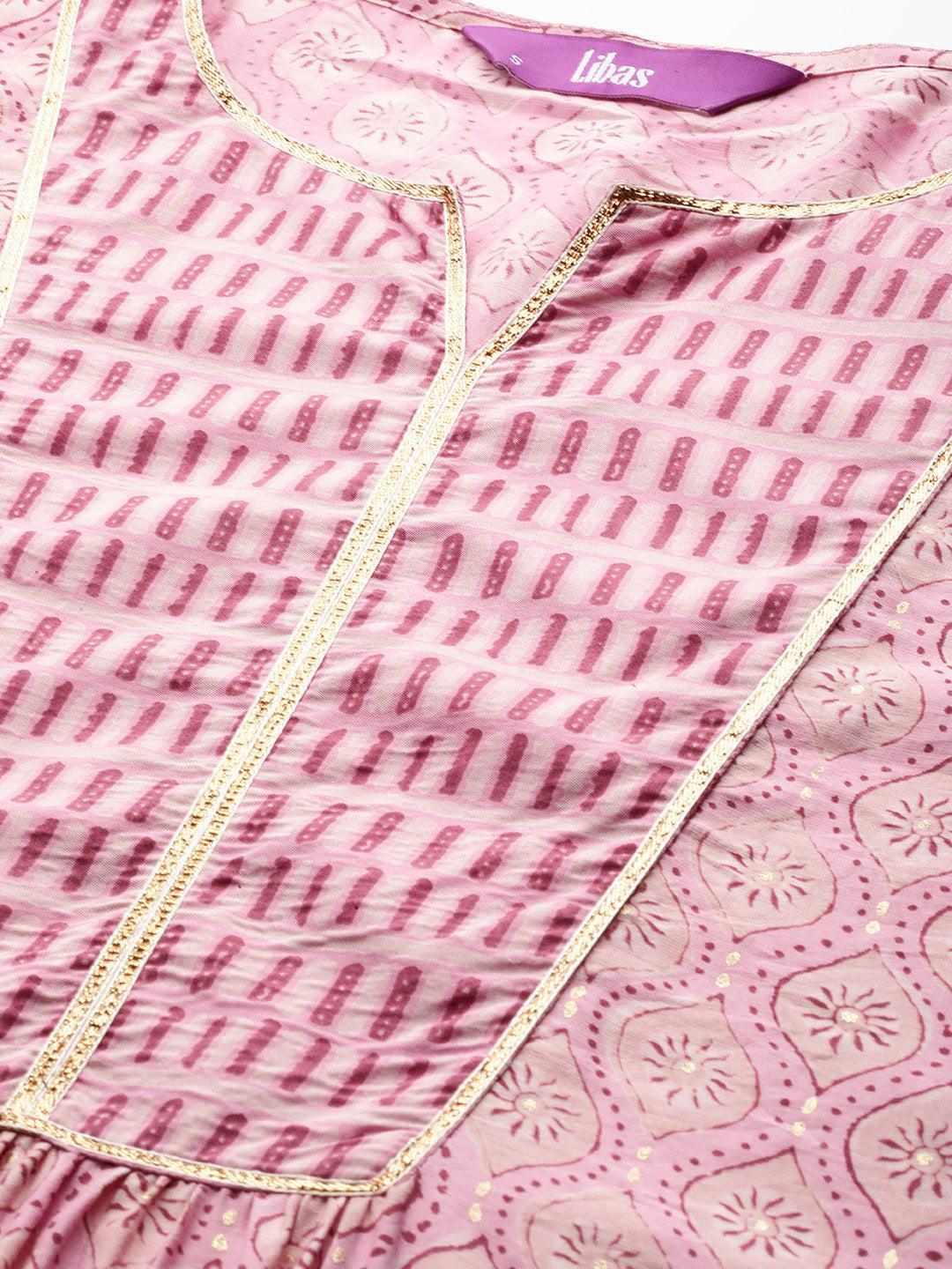 Pink Printed Silk Straight Kurta - ShopLibas