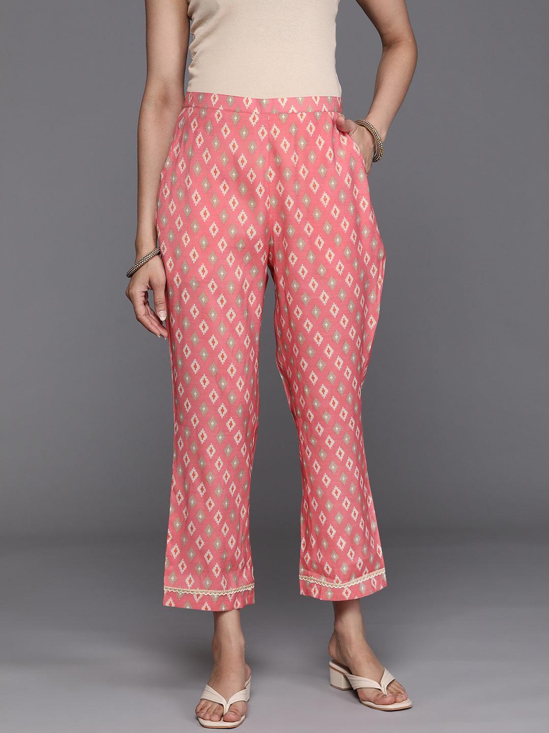 Pink Printed Silk Trousers - ShopLibas
