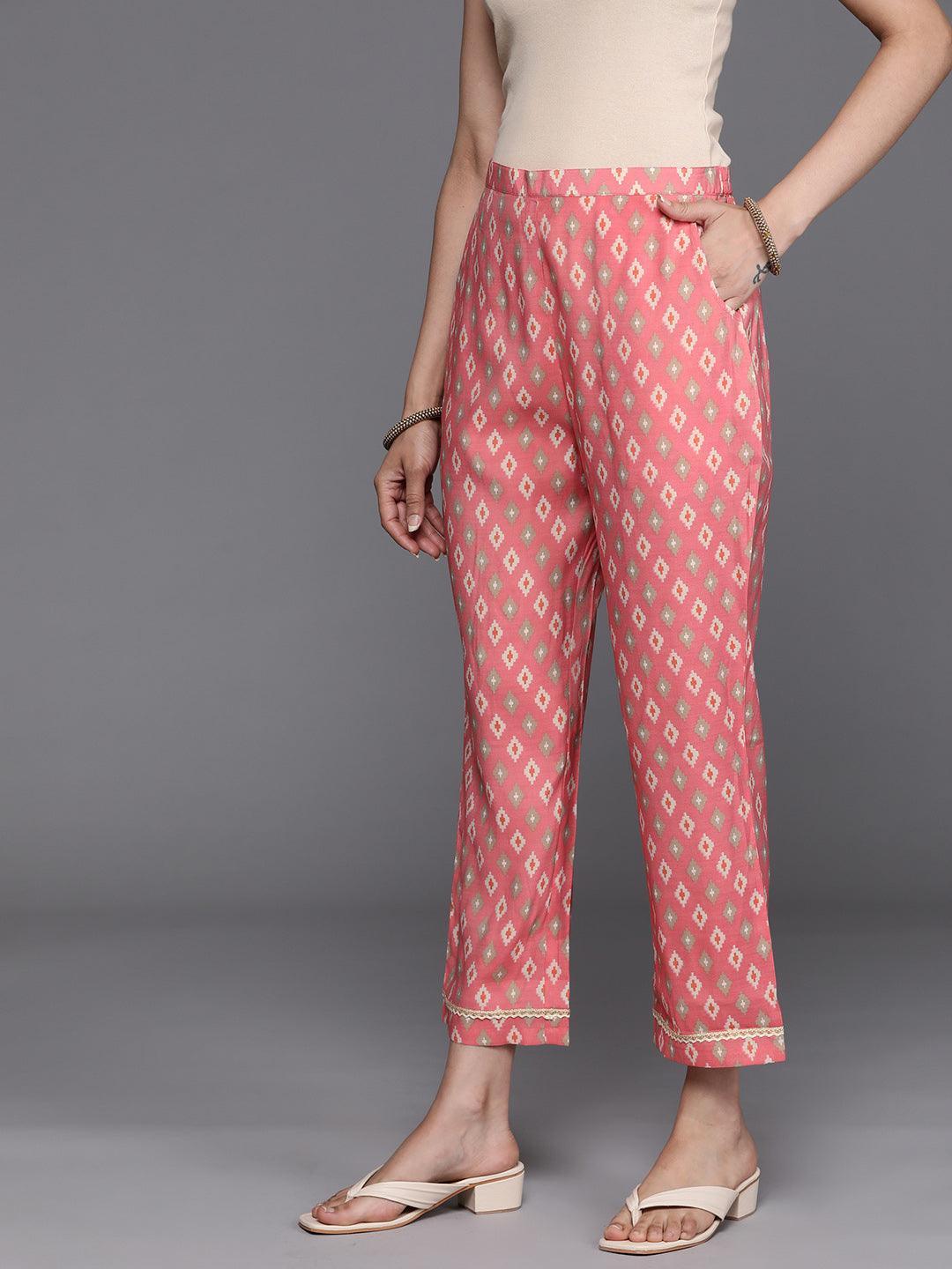 Pink Printed Silk Trousers - ShopLibas