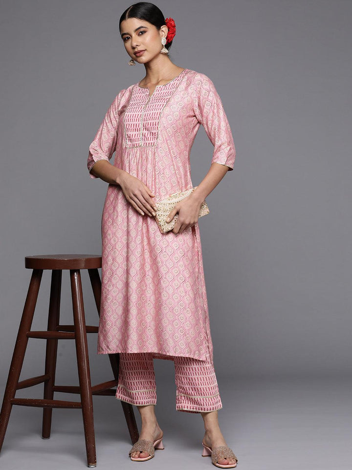 Pink Printed Silk Trousers