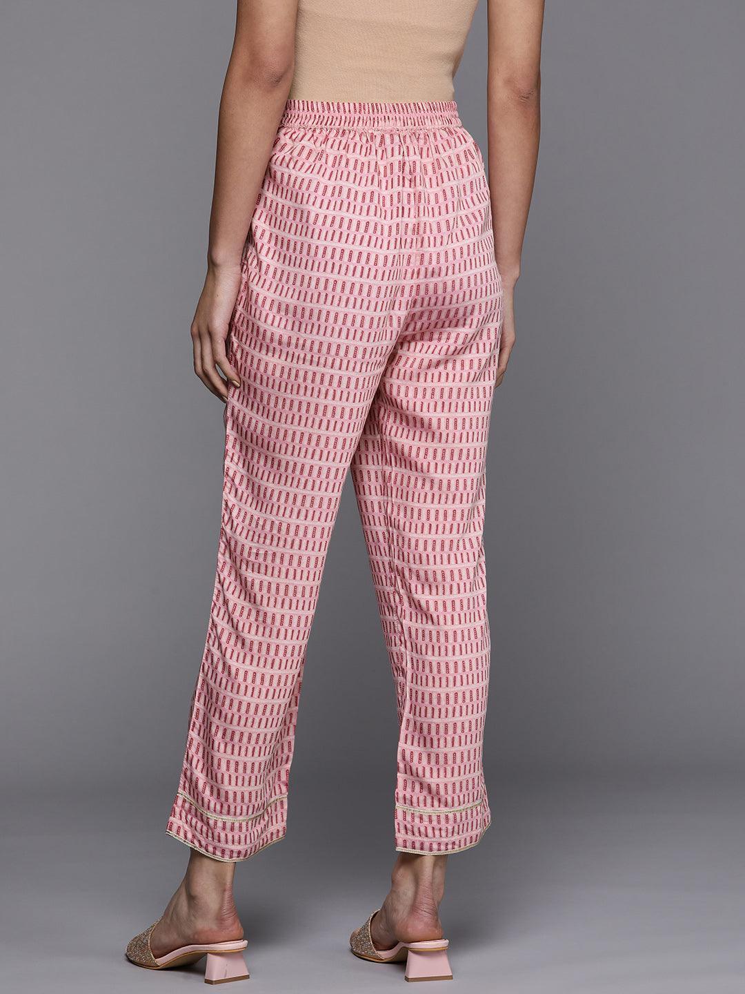 Pink Printed Silk Trousers - ShopLibas 
