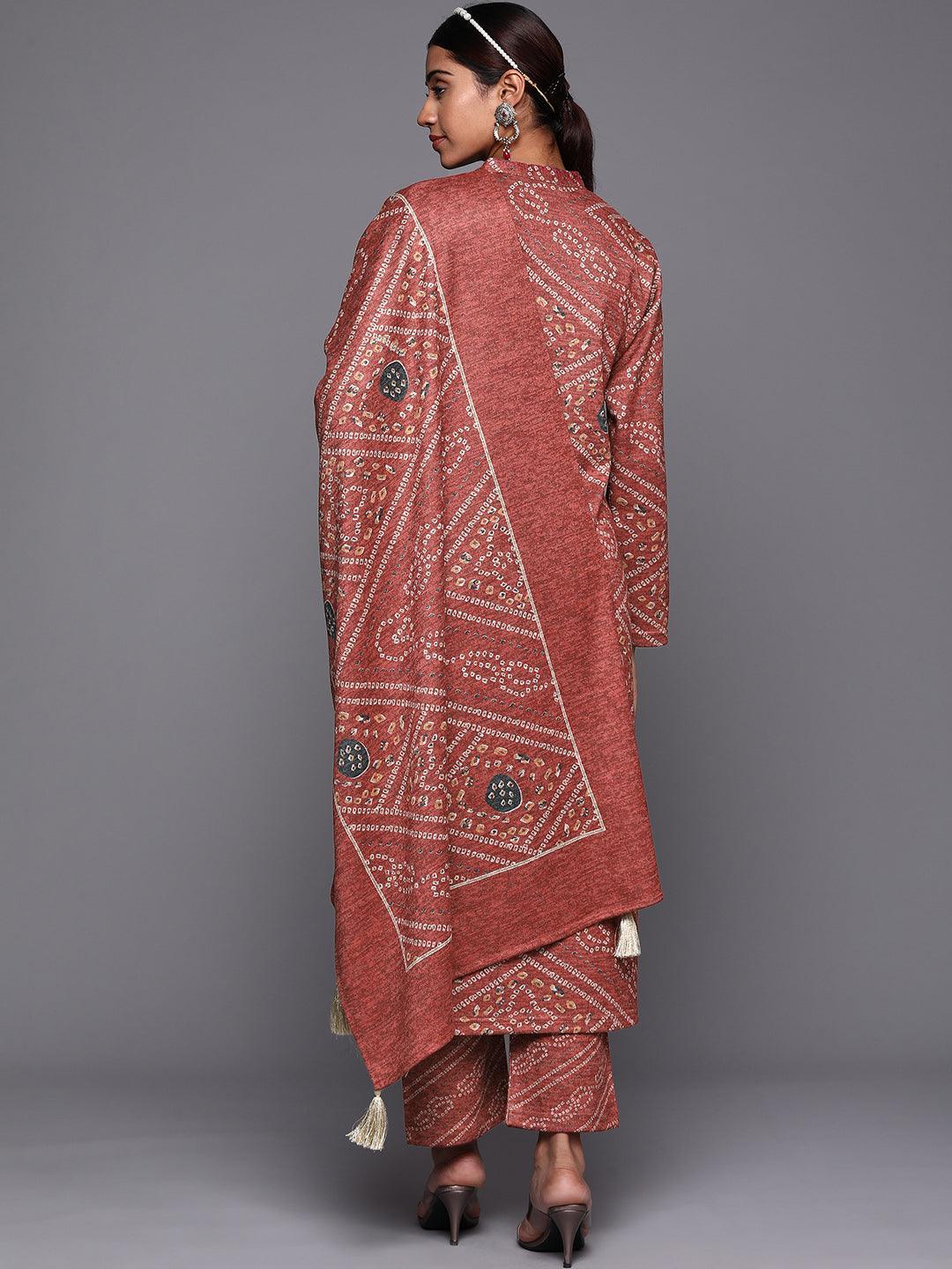 Pink Printed Wool Straight Suit Set - ShopLibas 