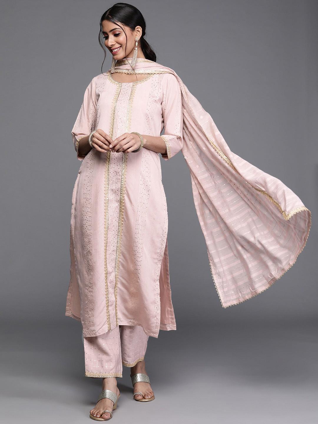 Pink Self Design Chanderi Silk Suit Set - ShopLibas