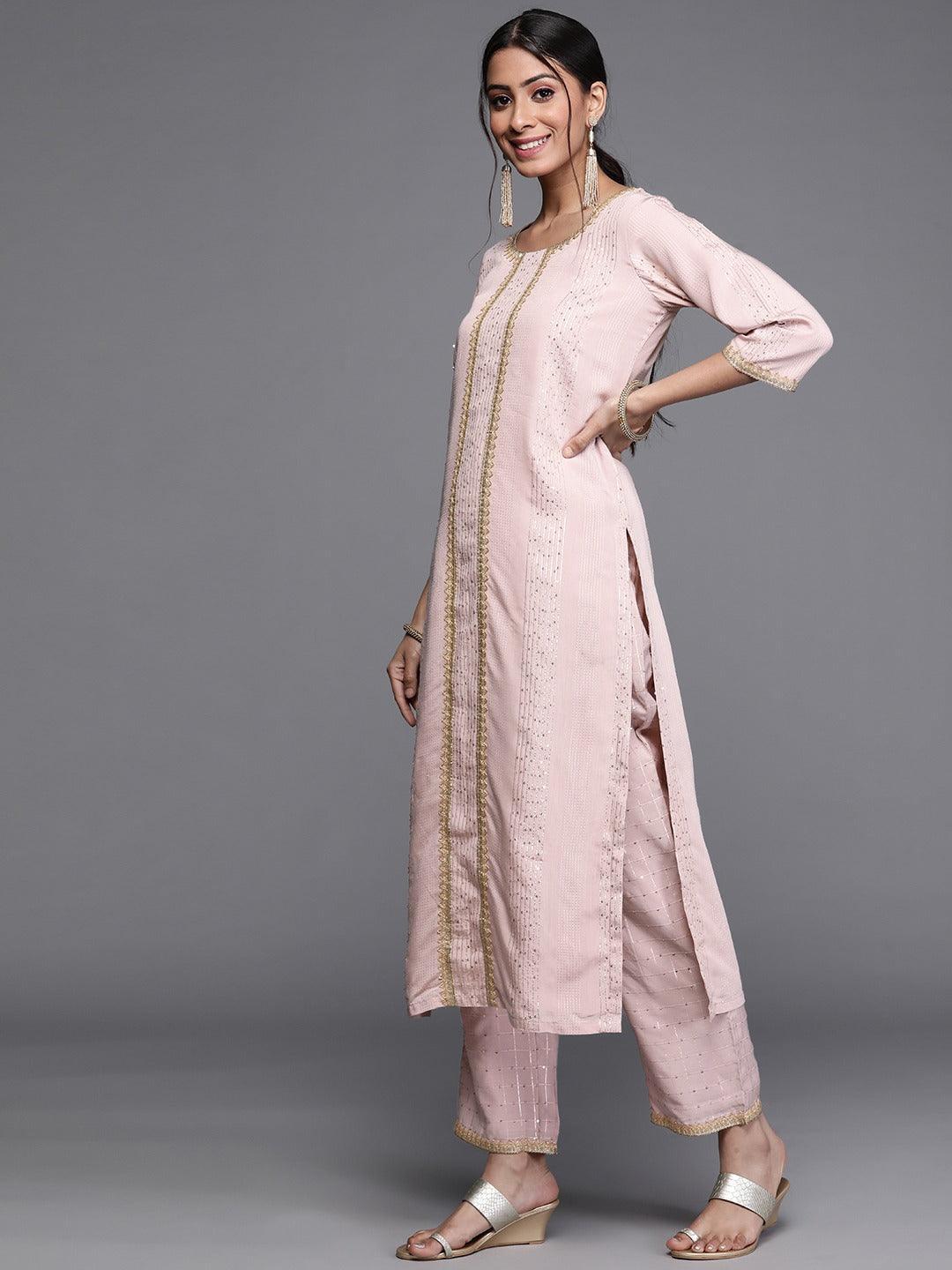 Pink Self Design Chanderi Silk Suit Set - ShopLibas