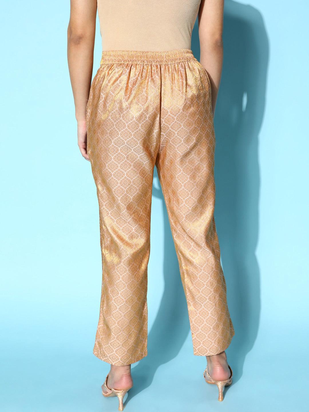 Pink Self Design Jacquard Trousers - ShopLibas