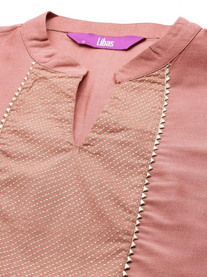 Pink Solid Silk Blend Straight Suit Set With Trousers - ShopLibas