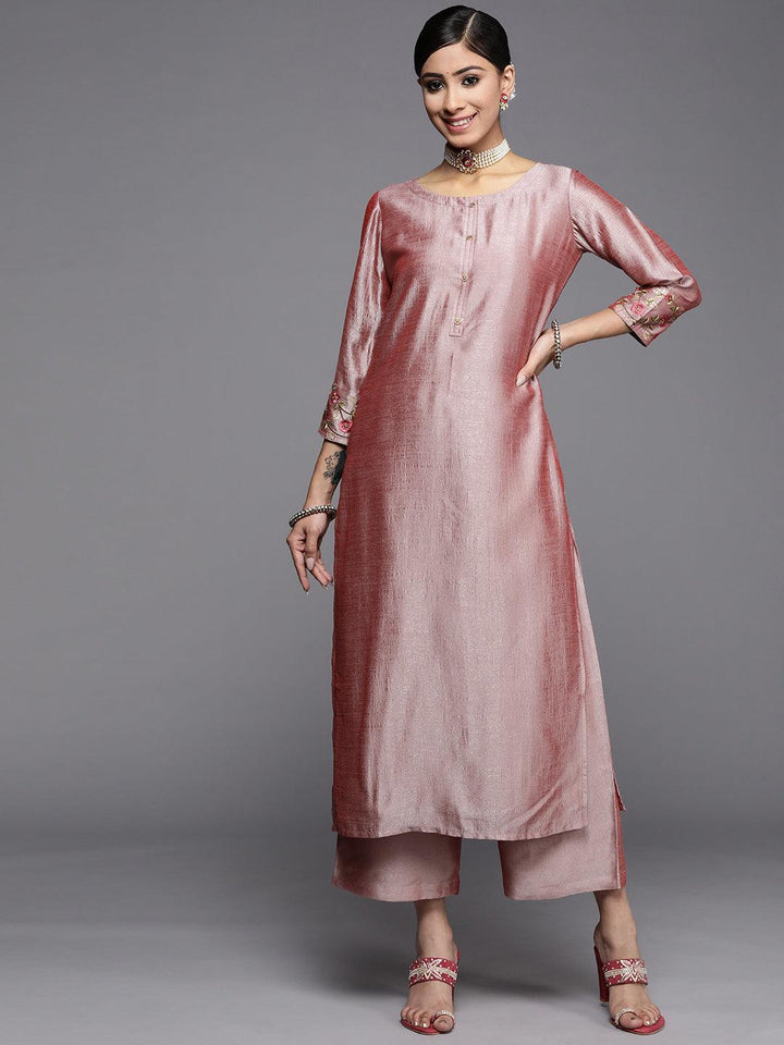 Pink Solid Silk Kurta - ShopLibas