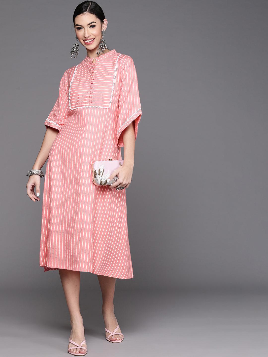 Pink Striped Cotton Dress - ShopLibas