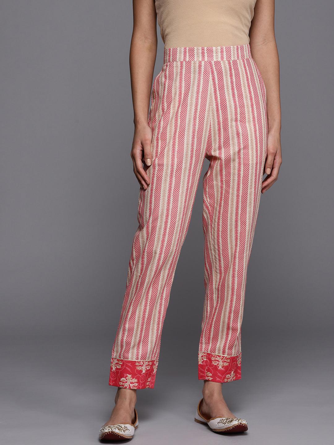 Pink Striped Cotton Trousers - ShopLibas